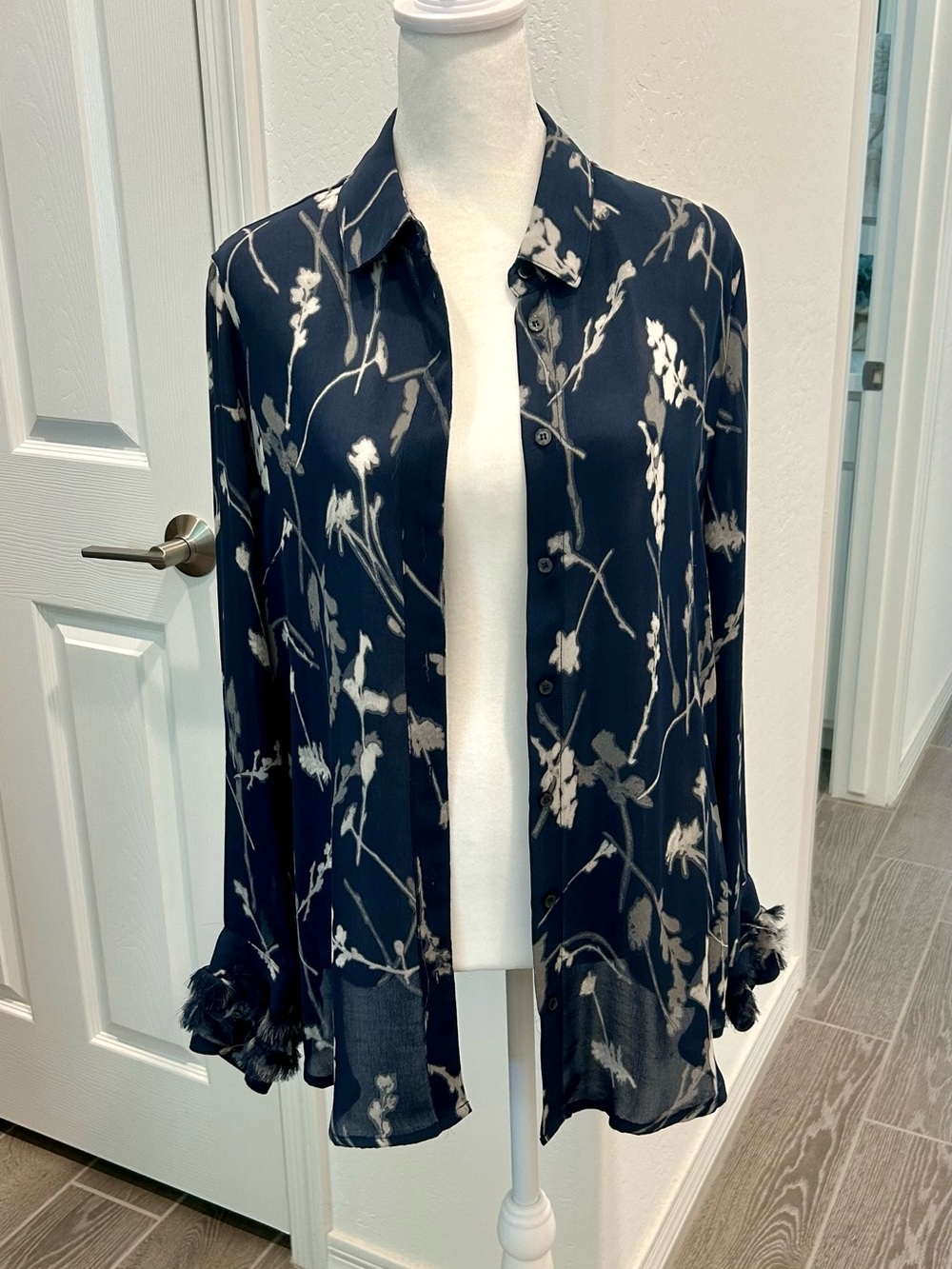 Premise Navy and White Floral Button-Down Shirt